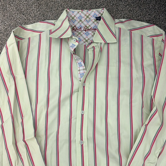Robert Graham green and pink striped button up men’s XL, NEW, preppy - Picture 1 of 8